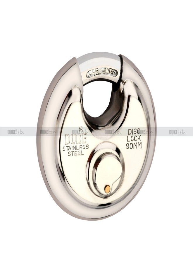 DUKE Disc Lock Ultra 90mm Big Size Full Stainless Steel (SS 304 Grade) Body 3 Brass Ultra Dimple Computerized Keys Hardened Shackle Round Shutter Lock - Image 5